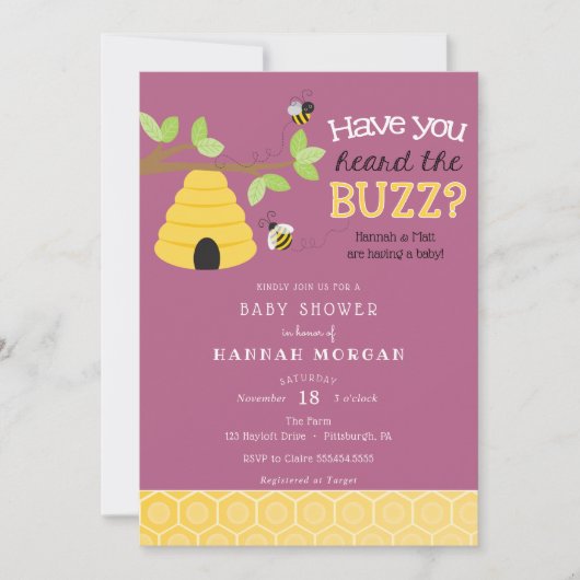 Heb je de Buzz gehoord? Bijen Baby shower Kaart (Voorkant)