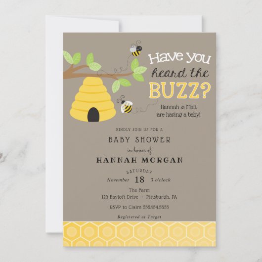 Heb je de Buzz gehoord? Bijen Baby shower Kaart (Voorkant)
