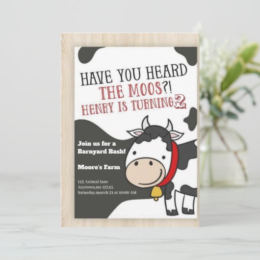 Heb je de Moos Koe Boy 2nd Birthday Invi gehoord Kaart (Staand voorkant)