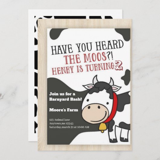 Heb je de Moos Koe Boy 2nd Birthday Invi gehoord Kaart (Voorkant / Achterkant)