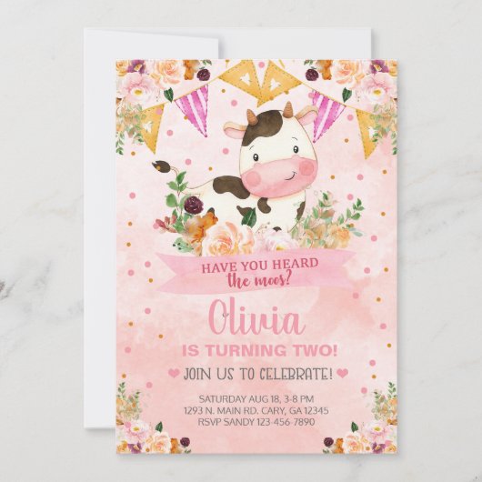 Heb je de moos koe Girl Birthday uitgenodigd? Kaart (Voorkant)