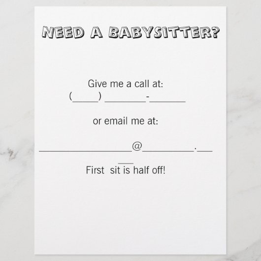 Heb je een BabySitter nodig? Flyer (Voorkant)