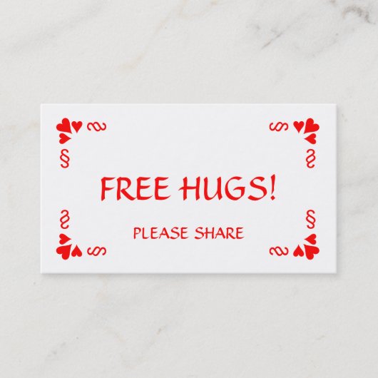 Heb je een Hug nodig?  Geef een gratis hugs kaart. Visitekaartje (Voorkant)