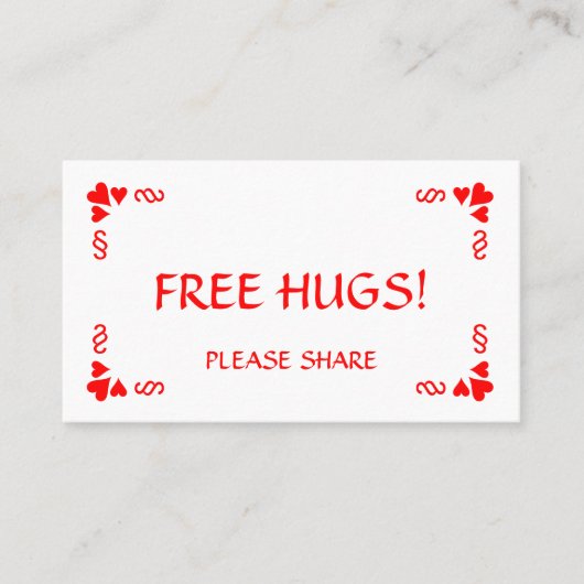 Heb je een Hug nodig?  Geef een gratis hugs kaart. Visitekaartje (Voorkant)