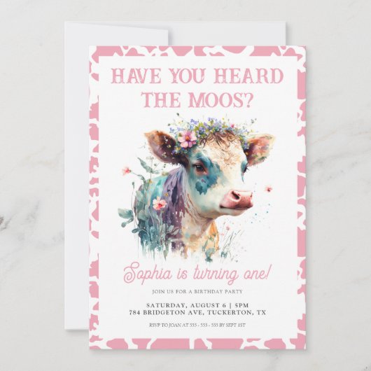 Heb je gehoord van de Moos Roze Koe 1e verjaardag Kaart (Voorkant)