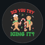 Heb je geprobeerd om het te ijsmen Retro Christmas Ronde Sticker<br><div class="desc">Heb je geprobeerd het te gebruiken retro kerst peperkoek verpleegkundige team</div>