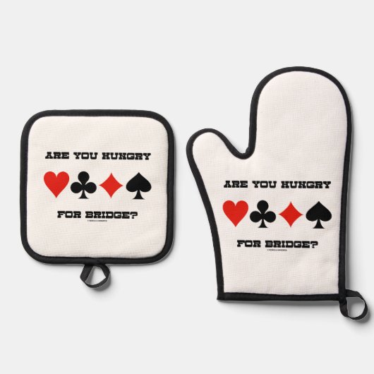 Heb je honger naar Bridge? Vier kaarteenheden Ovenwant & Pannenlap Set (Voorkant)
