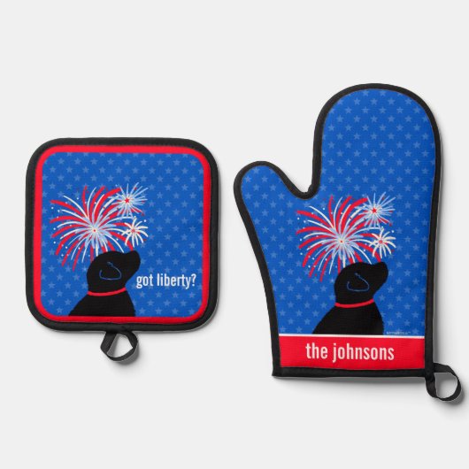 Heb je Liberty? Black Dog Oven Mitt Set (Voorkant)