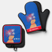 Heb je Liberty? Gele Hond Keukenhanddoek Ovenwant & Pannenlap Set (Voorkant / Achterkant)