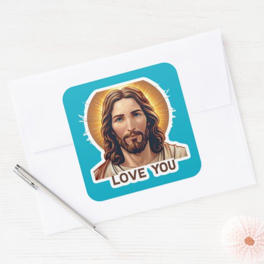 "Heb je lief" sticker met het gezicht van Jezus (Envelop)