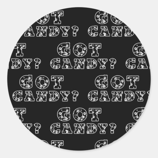 Heb je Snoep? Zwarte en witte schedels Halloween Ronde Sticker (Voorkant)