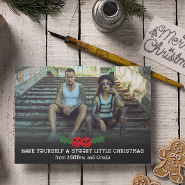 Heb jezelf een griezelige kleine kerstfoto feestdagenkaart