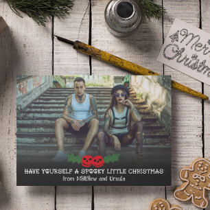 Heb jezelf een griezelige kleine kerstfoto feestdagenkaart