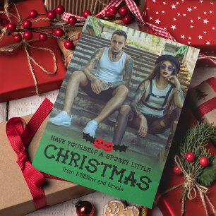 Heb jezelf een griezelige kleine kerstfoto feestdagenkaart