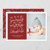 Heb jezelf een prettig kerstscript rood feestdagenkaart (Voorkant / Achterkant)