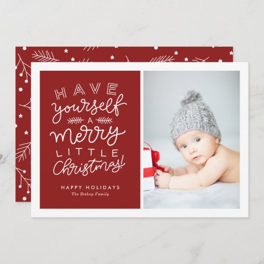 Heb jezelf een prettig kerstscript rood feestdagenkaart (Voorkant / Achterkant)