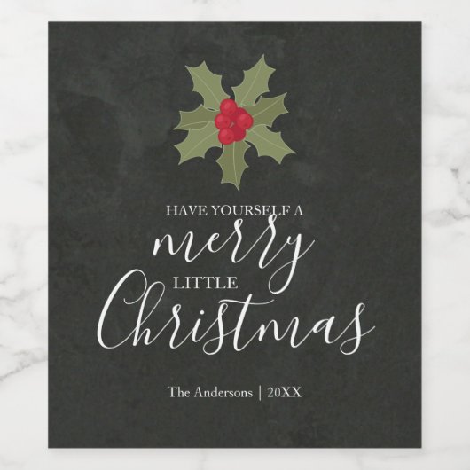 Heb jezelf een prettige kerst Holly Wijn Etiket (Enkel label)
