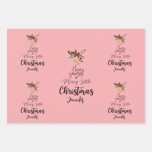 Heb jezelf een vrolijk kerstfeest zwart/roze inpakpapier vel (Voorkant)