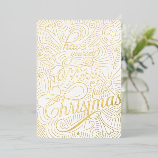 Heb jezelf een vrolijk klein kerstfeest geïllustre folie uitnodiging (Staand Voorkant)