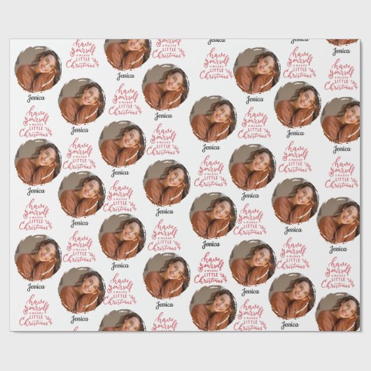Heb jezelf een vrolijk klein kerstfoto naam cadeaupapier (Vlak)