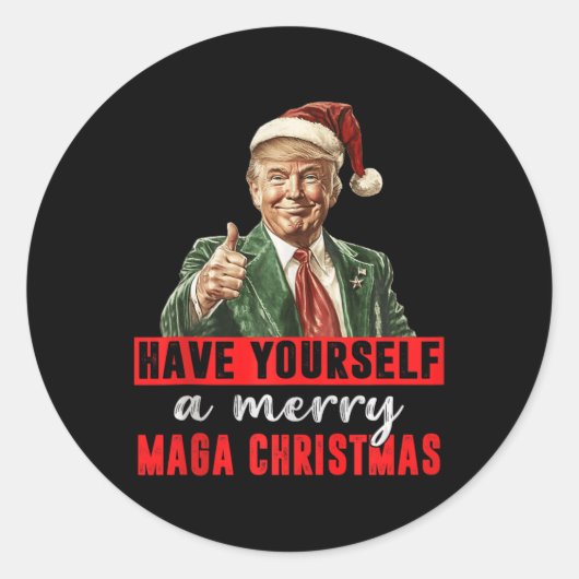 Heb jezelf een vrolijke MAGA kerst grappig Trump C Ronde Sticker (Voorkant)