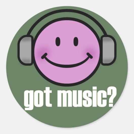 HEB MUZIEK GLIMLACH RONDE STICKER (Voorkant)