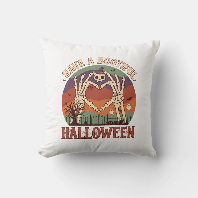 Heb Skelethandjes van Katten met Schedel Halloween Kussen (Voorkant)