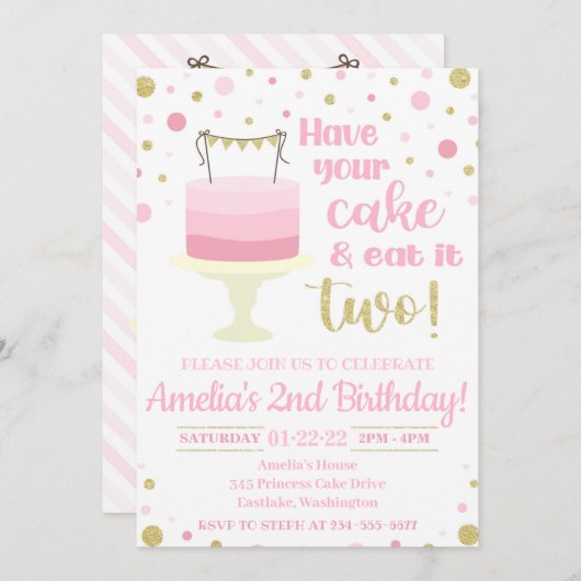 Heb uw Cake en eet het twee Uitnodiging uit (Voorkant / Achterkant)