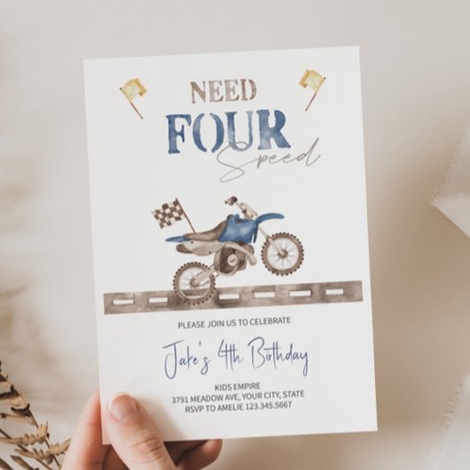 Heb VIER Speed Dirt Bike Verjaardag uitnodiging no