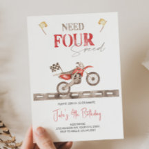 Heb VIER Speed Dirt Bike Verjaardag uitnodiging no
