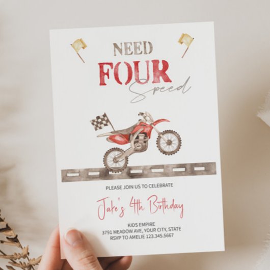 Heb VIER Speed Dirt Bike Verjaardag uitnodiging no