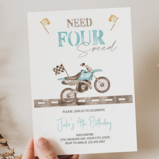 Heb VIER Speed Dirt Bike Verjaardag uitnodiging no