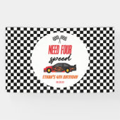 Heb vier versnellingen rode raceauto 4de verjaarda spandoek (Horizontaal)