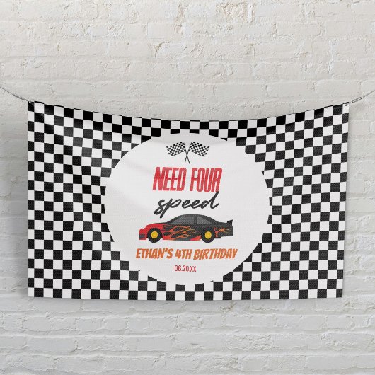 Heb vier versnellingen rode raceauto 4de verjaarda spandoek