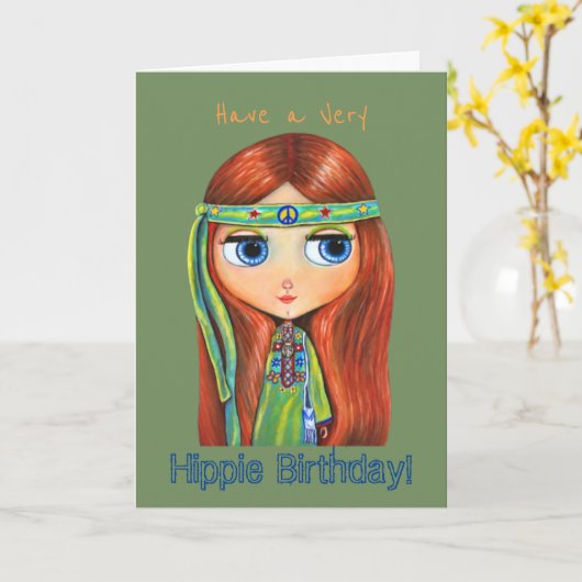 Heb zeer een Verjaardag van de Hippie! Het grote Kaart (Gele Bloem)