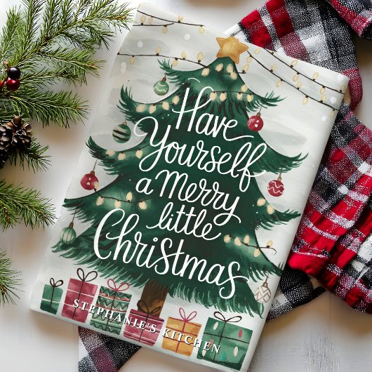 Heb zelf een vrolijk kerstboompje theedoek