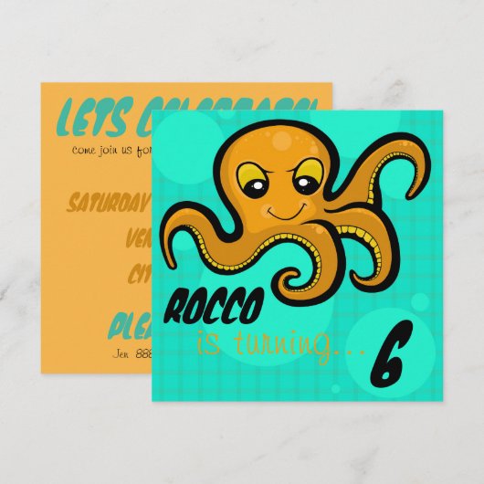 Heba de uitnodiging van de Octopus Custom Birthday (Voorkant / Achterkant)