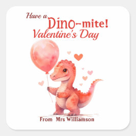 Hebben een Dino-Mite Valentijnsdag Classroom Vierkante Sticker
