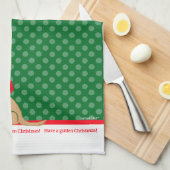 Hebben een gouden kersthond groene keukenhanddoek (Quarter Fold)