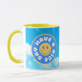 Hebben een mooie dag blij gezicht geel handvat mok (Links)