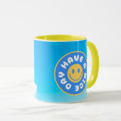 Hebben een mooie dag blij gezicht geel handvat mok (Voorkant rechts)