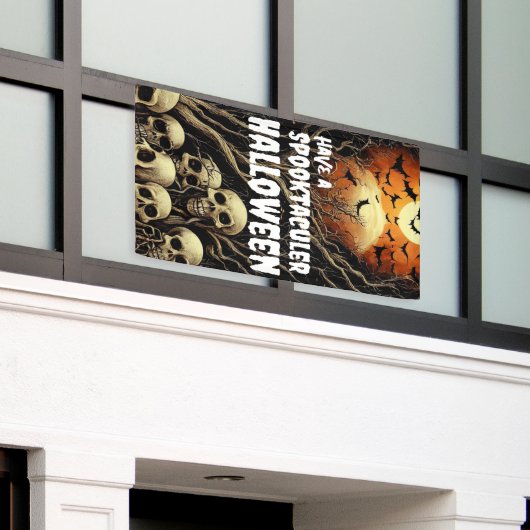 Hebben een Spooktacular Halloween Skulls and Bats Spandoek (Buitenkant Gebouw)