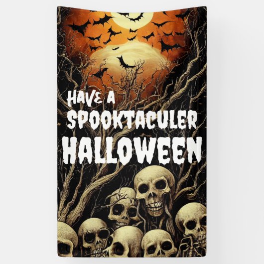 Hebben een Spooktacular Halloween Skulls and Bats Spandoek (Verticaal)