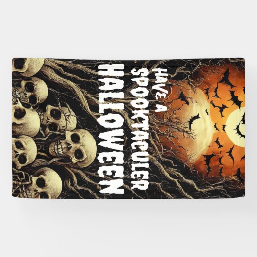 Hebben een Spooktacular Halloween Skulls and Bats Spandoek (Horizontaal)