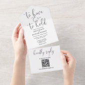 Hebben en te houden QR-code zwart-wit bruiloft All In One Uitnodiging (Afscheurbaar)