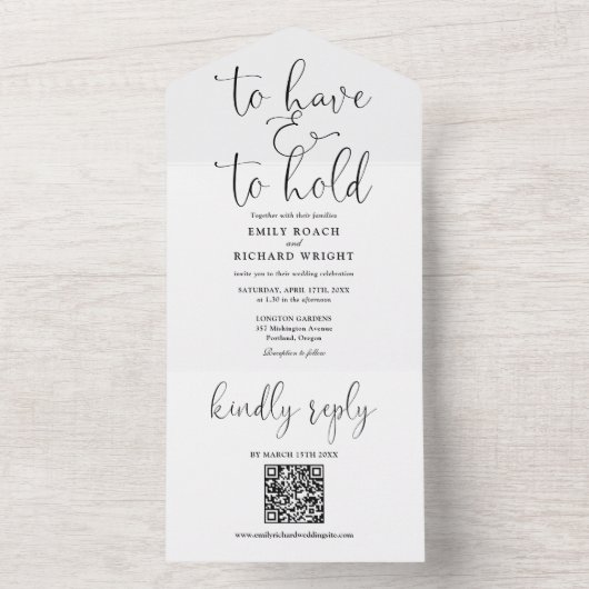 Hebben en te houden QR-code zwart-wit bruiloft All In One Uitnodiging (Binnen)