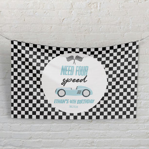 Hebben vier versnellingen blauwe raceauto 4de verj spandoek