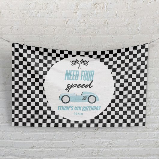 Hebben vier versnellingen blauwe raceauto 4de verj spandoek
