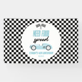 Hebben vier versnellingen blauwe raceauto 4de verj spandoek (Horizontaal)
