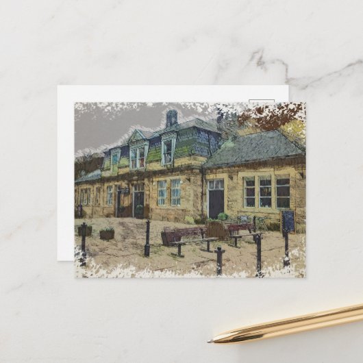 Hebden Bridge Railway Station Yorkshire Artwork Briefkaart (Voorkant / Achterkant in situ)